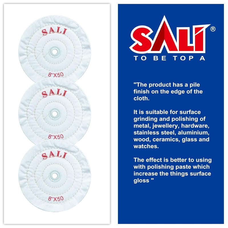 SALI 3 Pack Polishing Wheel for Bench Grinder Buffing Wheel 8 inch White Cotton (50 Ply) for Buffer Polisher Fine Polish Pad 5/8'' Arbor Hole with Polishing Compound Kit - Image 3